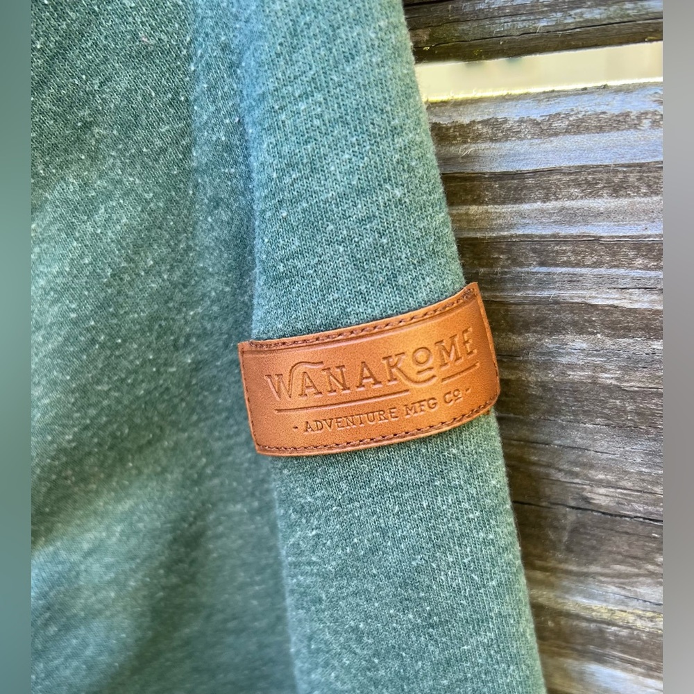 Wanakome Teal Pullover Sweatshirt Cowl Neck Brown Accents Rope Drawstring Pocket - Picture 8 of 8